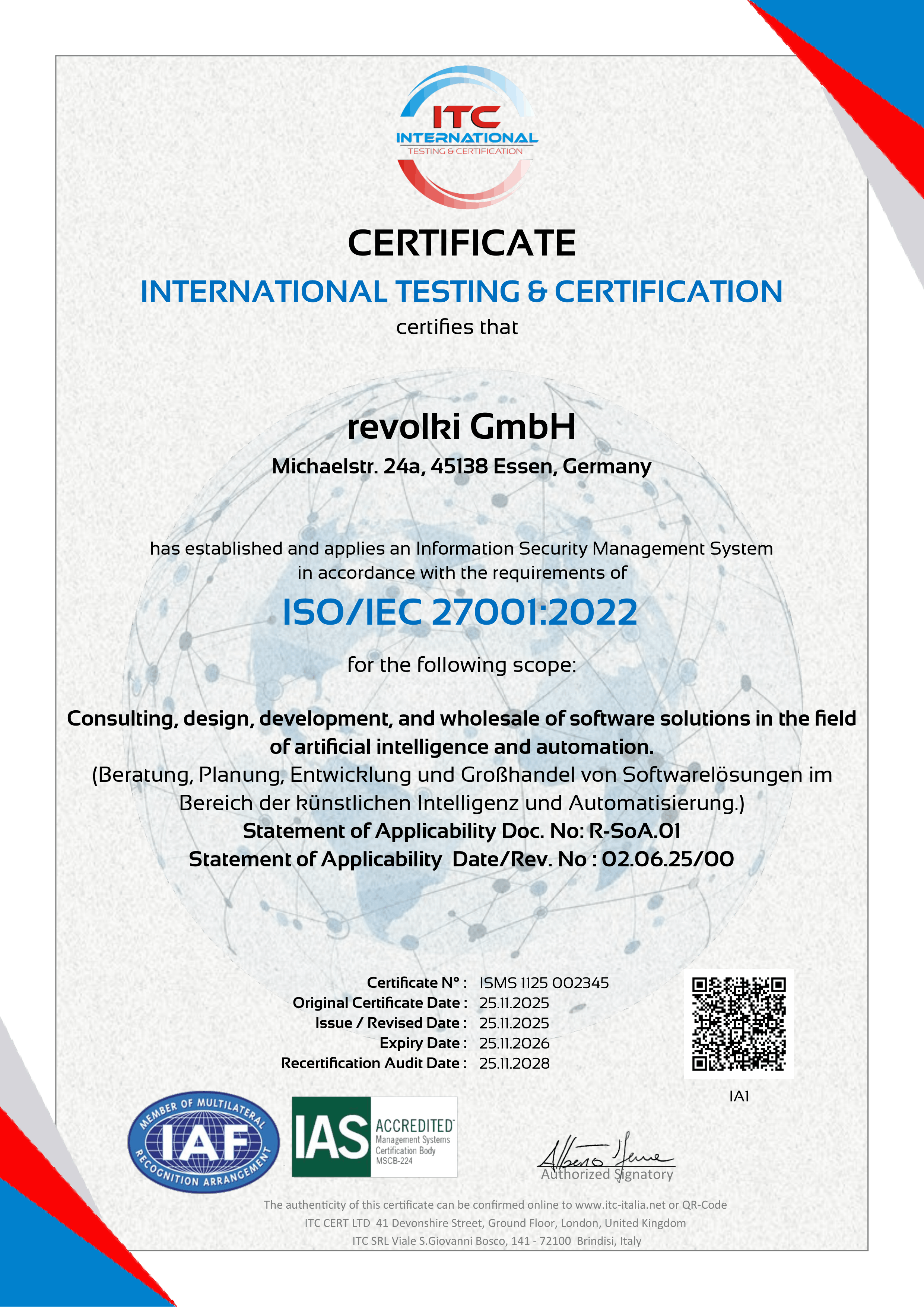 ISO 27001 Zertifikat